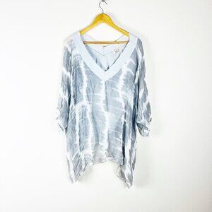 Light Blue Tie-Dye V-Neck Blouse